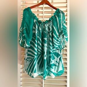 MILLY Silk palm green Tropical Off Shoulder Top Sz 12